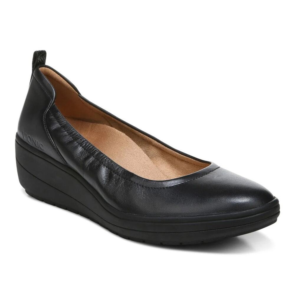Vionic Jacey Wedge black leather sz 7 $119.99 SH451